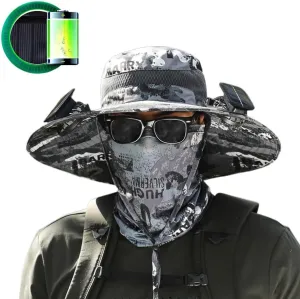 Solar-Powered Wide Brim Cooling Hat - UPF50  Adjustable Sun Hat with Fan for Hiking, Outdoor