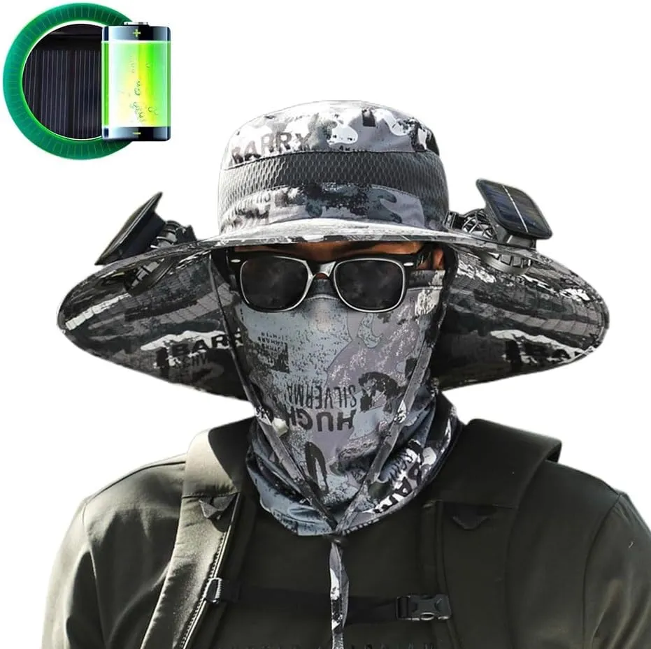 Solar-Powered Wide Brim Cooling Hat - UPF50  Adjustable Sun Hat with Fan for Hiking, Outdoor