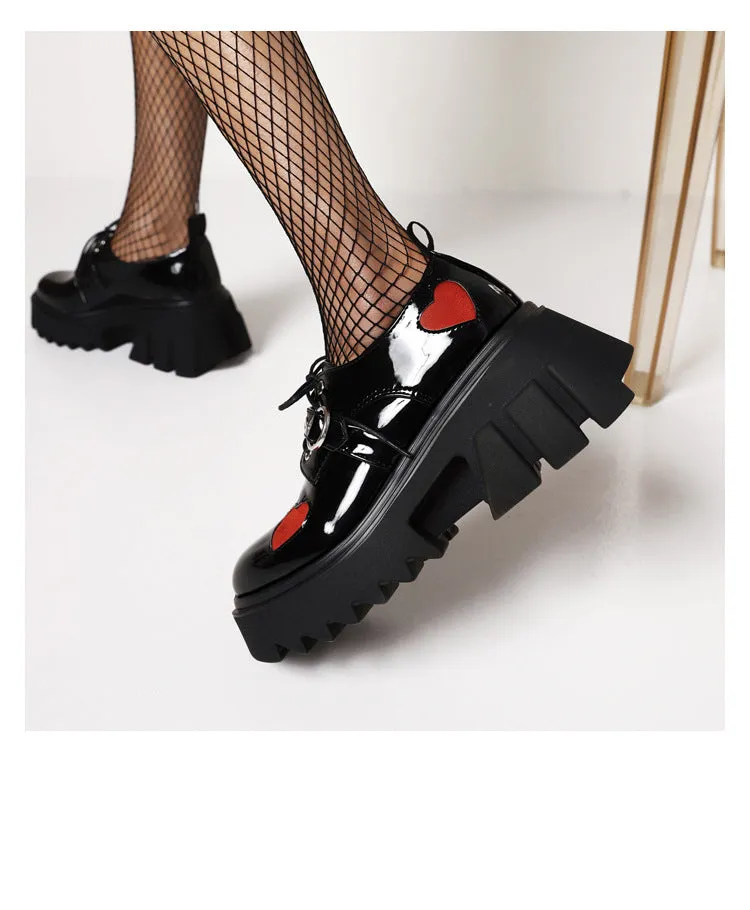 Spring And Autumn Retro Thick-Soled Women'S Shoes Single Shoes High-Heeled Patent Leather Lace Up Muffin Small Leather Shoes Women | Brodtica.com