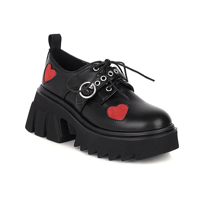 Spring And Autumn Retro Thick-Soled Women'S Shoes Single Shoes High-Heeled Patent Leather Lace Up Muffin Small Leather Shoes Women | Brodtica.com
