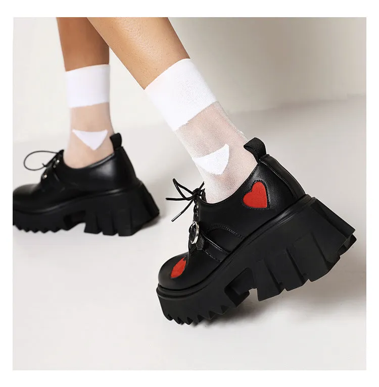 Spring And Autumn Retro Thick-Soled Women'S Shoes Single Shoes High-Heeled Patent Leather Lace Up Muffin Small Leather Shoes Women | Brodtica.com
