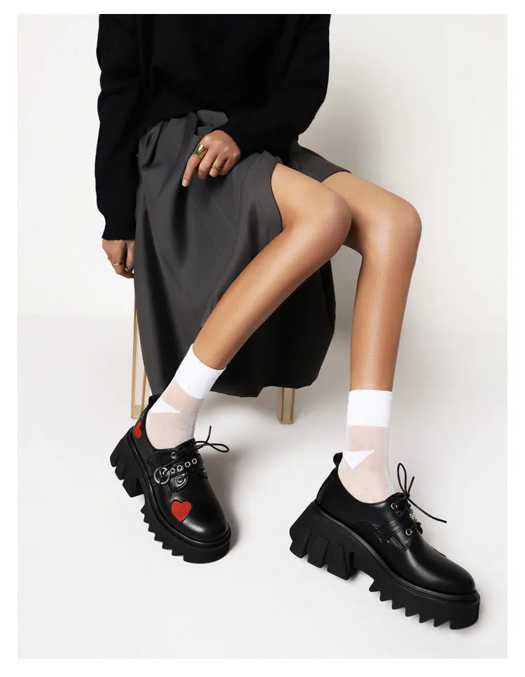 Spring And Autumn Retro Thick-Soled Women'S Shoes Single Shoes High-Heeled Patent Leather Lace Up Muffin Small Leather Shoes Women | Brodtica.com