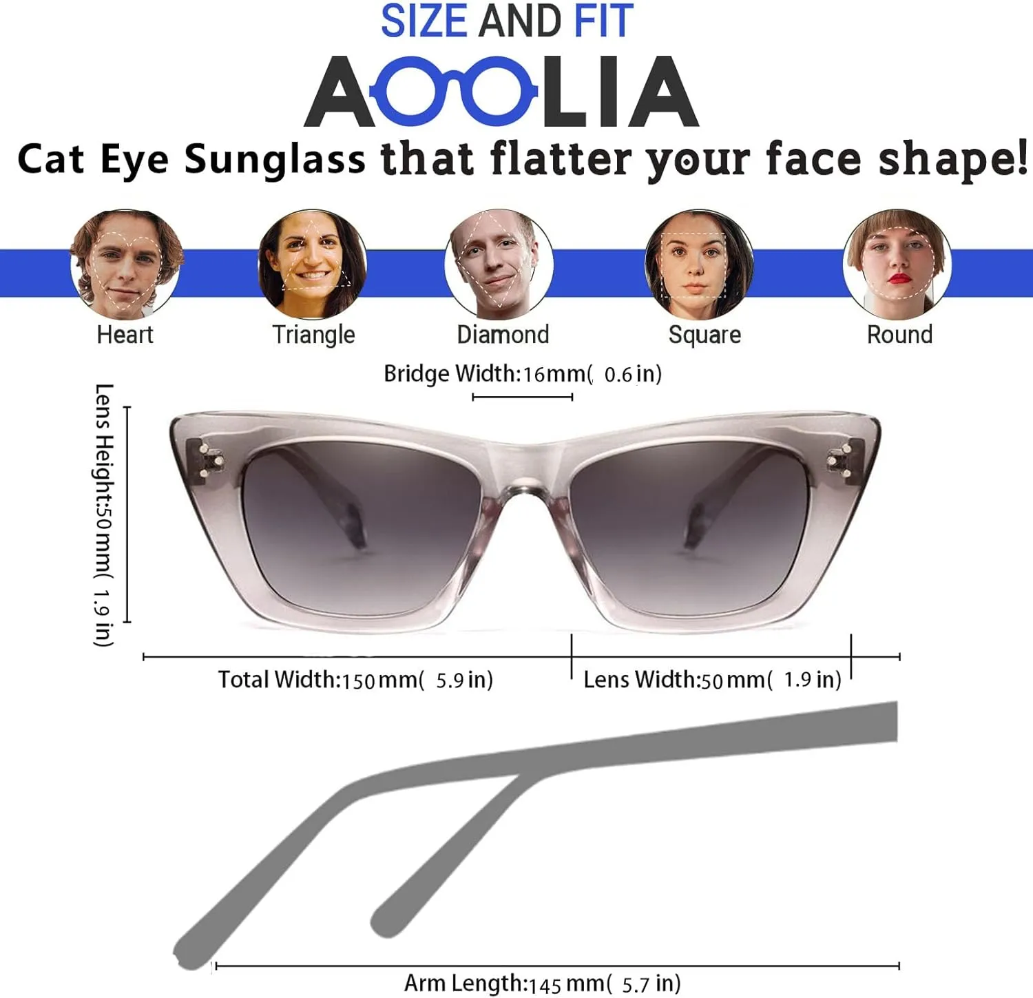 Square Cat Eye Polarized Sunglasses Women Men Oversized Trendy Sunnies Driving Anti-Glare UV400 Protection