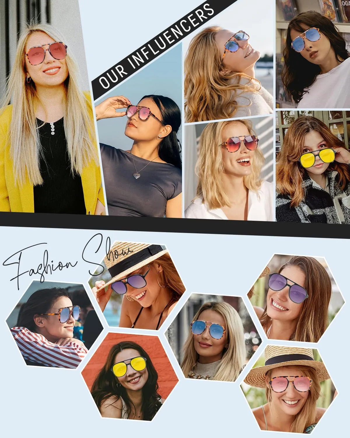 Square Sunglasses for Women Men, 70s Oversized Polarized Aviator Sunglasses, Trend Ladies Sunglasses Sparkling Frame