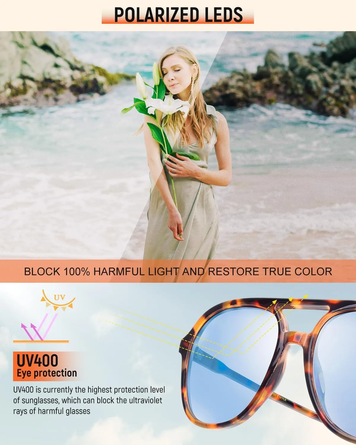 Square Sunglasses for Women Men, 70s Oversized Polarized Aviator Sunglasses, Trend Ladies Sunglasses Sparkling Frame