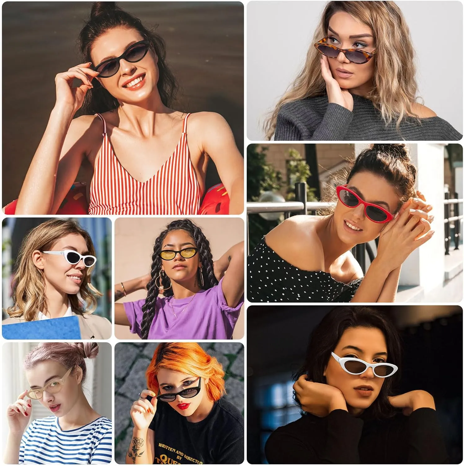 STORYCOAST Trendy Small Cat Eye Sunglasses for Women Retro 90s Oval Narrow Sun Glasses Vintage Skinny Shades UV400 Protection
