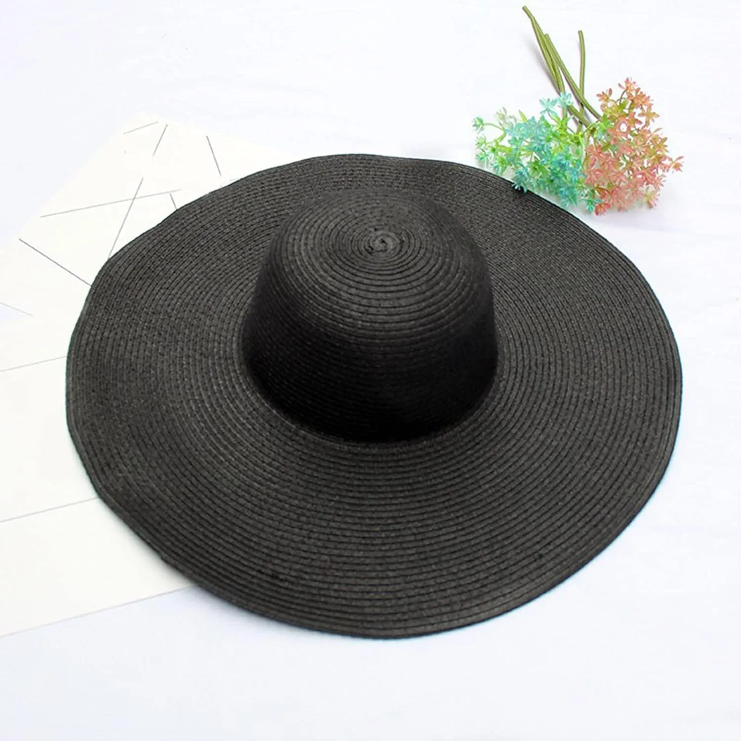 Straw Sun Hat Womens Summer Sun UV Protection Hat Wide Brim Foldable Straw Hat Outdoor Traveling Beach Hats