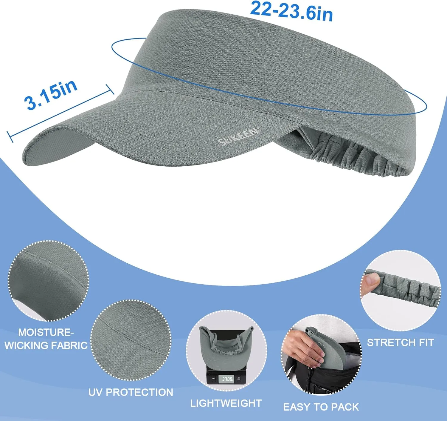 Sukeen Cooling Stretchy Visor Free Size Cool Hat with UV Protection Brim Peak Vizor for Golf, Tennis, Cycling, Running