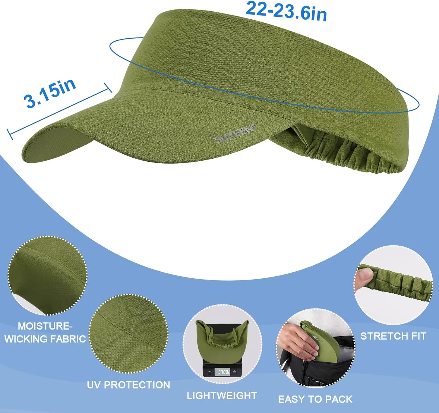 Sukeen Cooling Stretchy Visor Free Size Cool Hat with UV Protection Brim Peak Vizor for Golf, Tennis, Cycling, Running