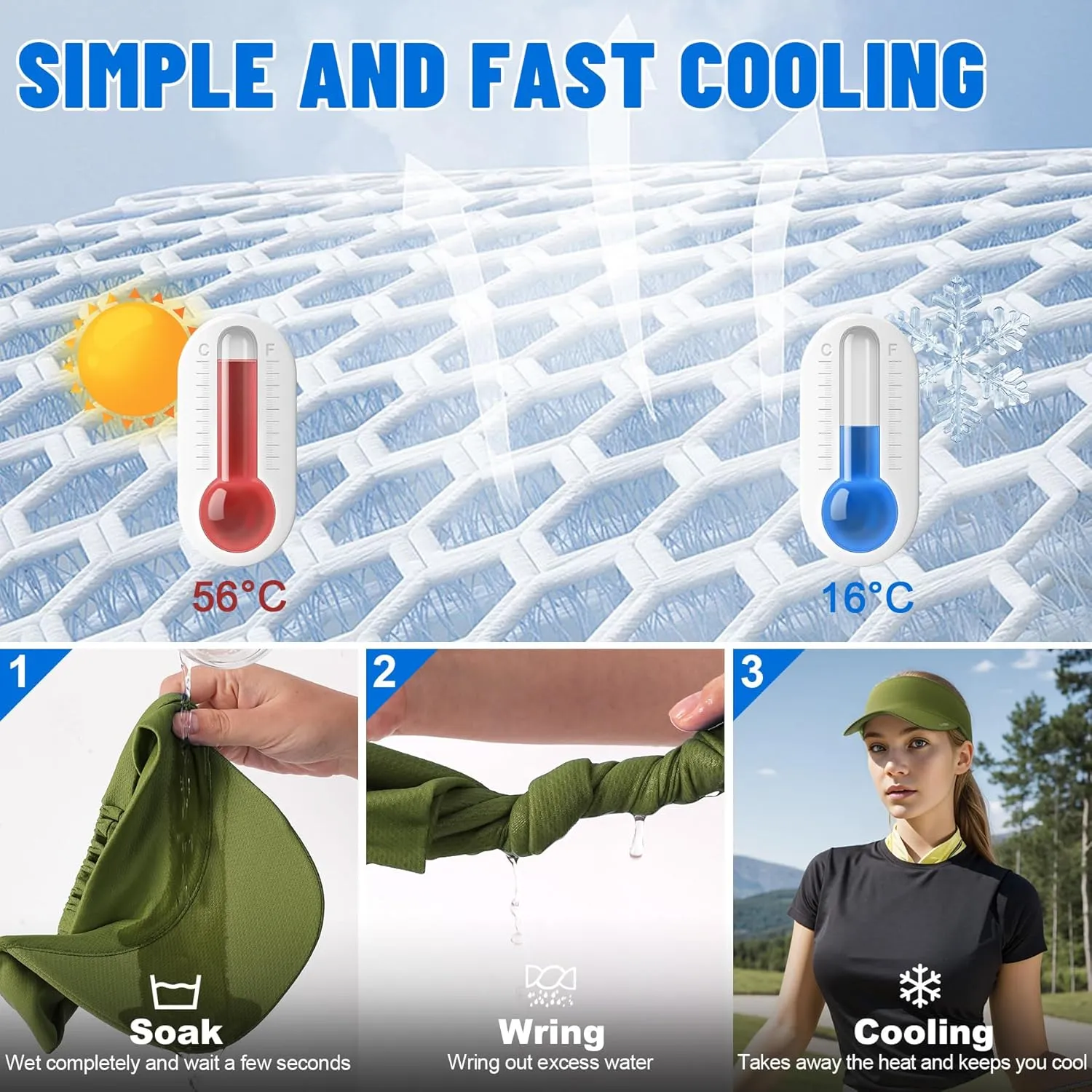 Sukeen Cooling Stretchy Visor Free Size Cool Hat with UV Protection Brim Peak Vizor for Golf, Tennis, Cycling, Running