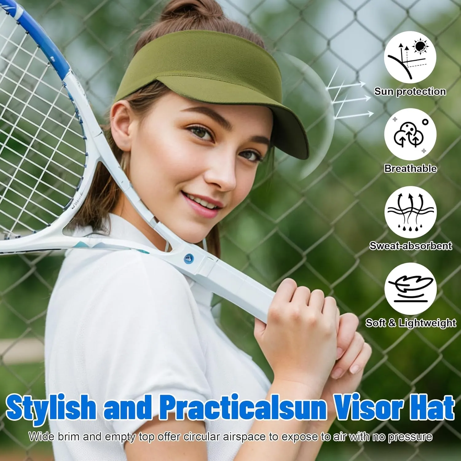 Sukeen Cooling Stretchy Visor Free Size Cool Hat with UV Protection Brim Peak Vizor for Golf, Tennis, Cycling, Running