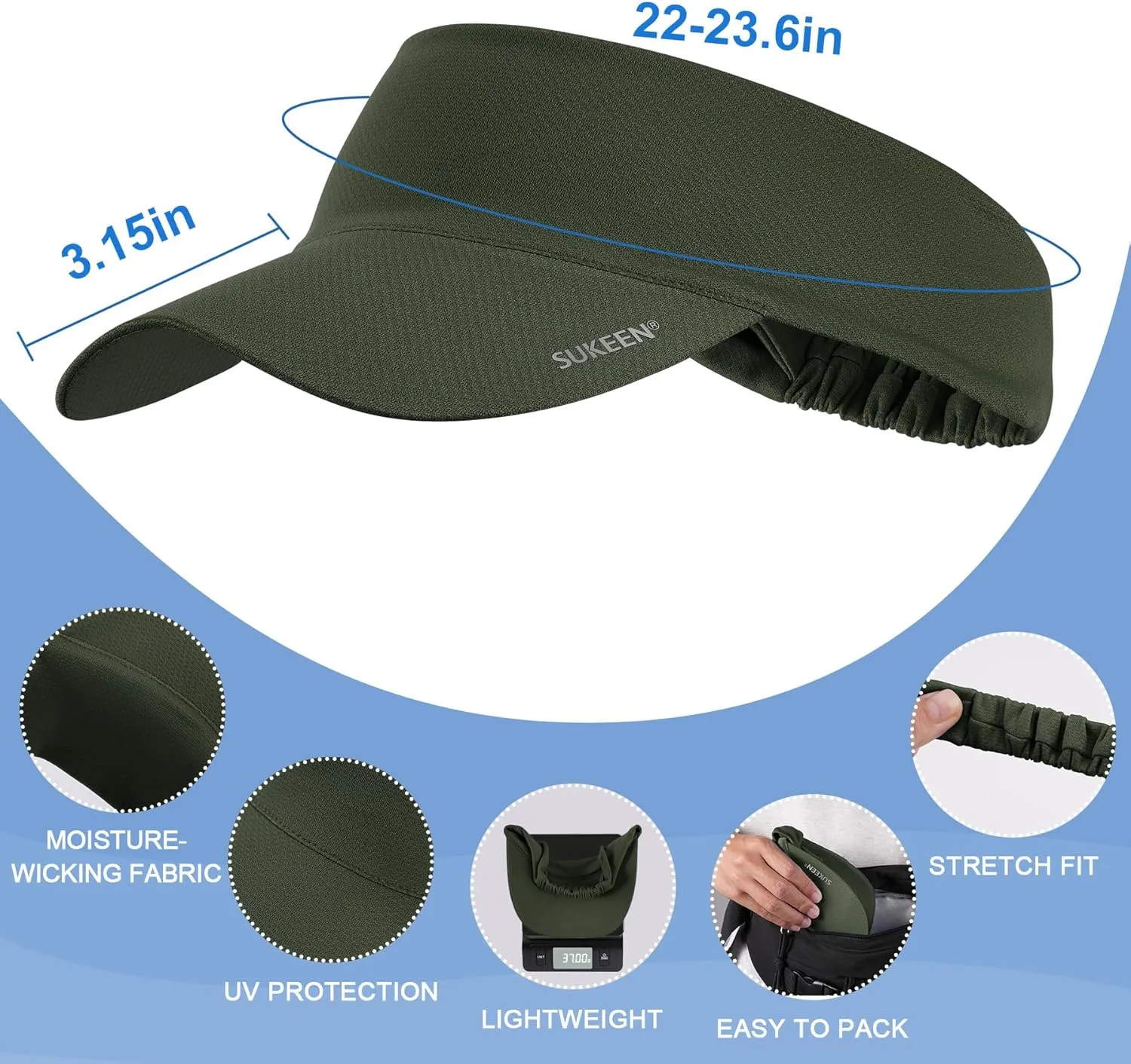 Sukeen Cooling Stretchy Visor Free Size Cool Hat with UV Protection Brim Peak Vizor for Golf, Tennis, Cycling, Running