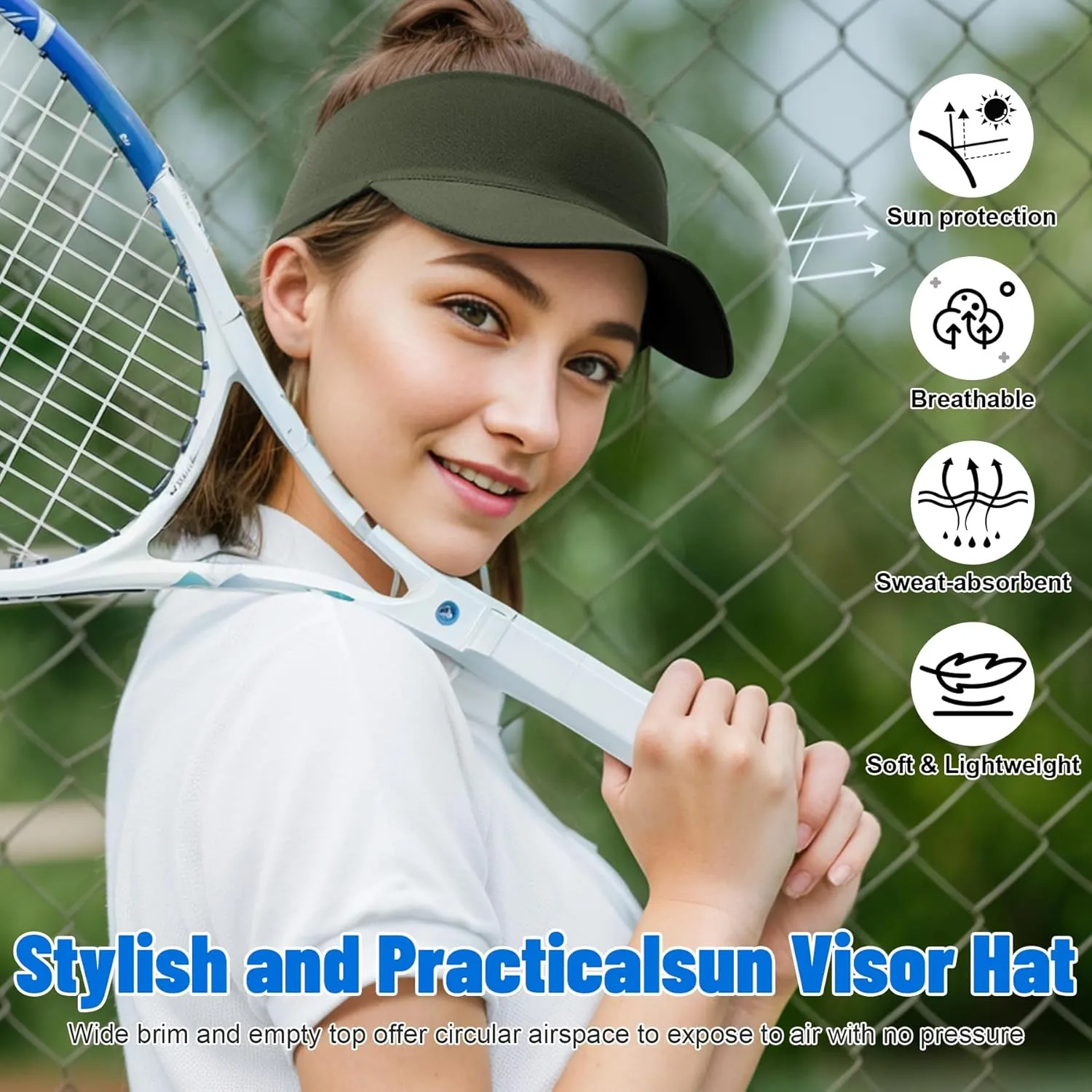 Sukeen Cooling Stretchy Visor Free Size Cool Hat with UV Protection Brim Peak Vizor for Golf, Tennis, Cycling, Running