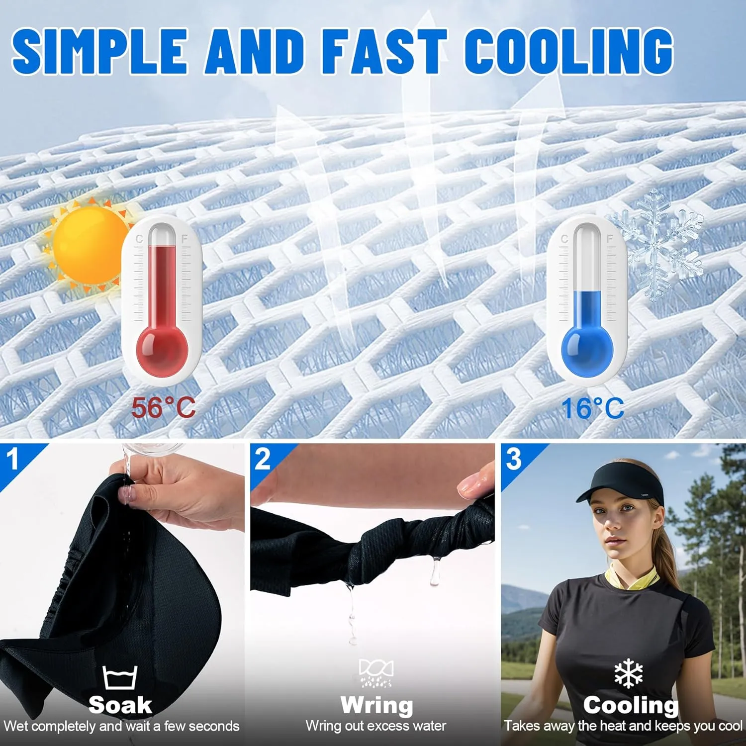 Sukeen Cooling Stretchy Visor Free Size Cool Hat with UV Protection Brim Peak Vizor for Golf, Tennis, Cycling, Running