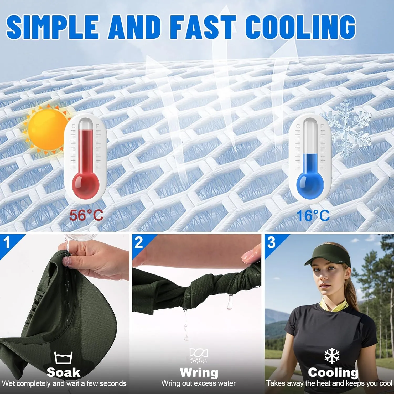 Sukeen Cooling Stretchy Visor Free Size Cool Hat with UV Protection Brim Peak Vizor for Golf, Tennis, Cycling, Running