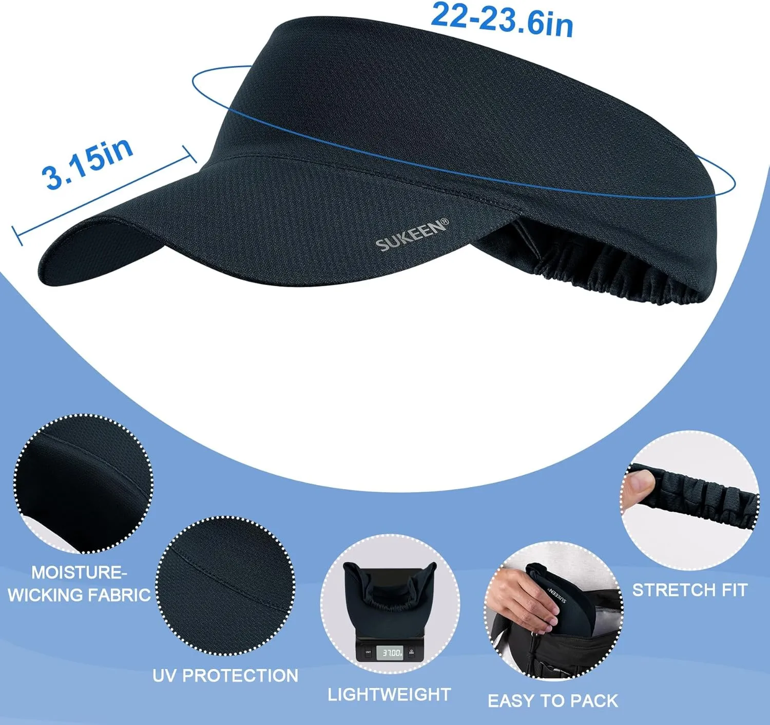 Sukeen Cooling Stretchy Visor Free Size Cool Hat with UV Protection Brim Peak Vizor for Golf, Tennis, Cycling, Running