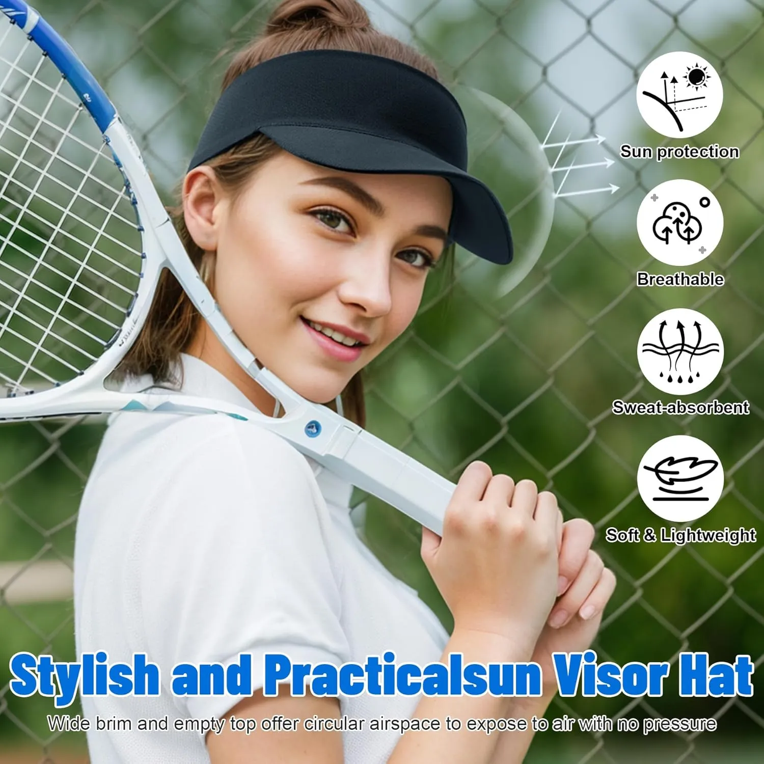 Sukeen Cooling Stretchy Visor Free Size Cool Hat with UV Protection Brim Peak Vizor for Golf, Tennis, Cycling, Running