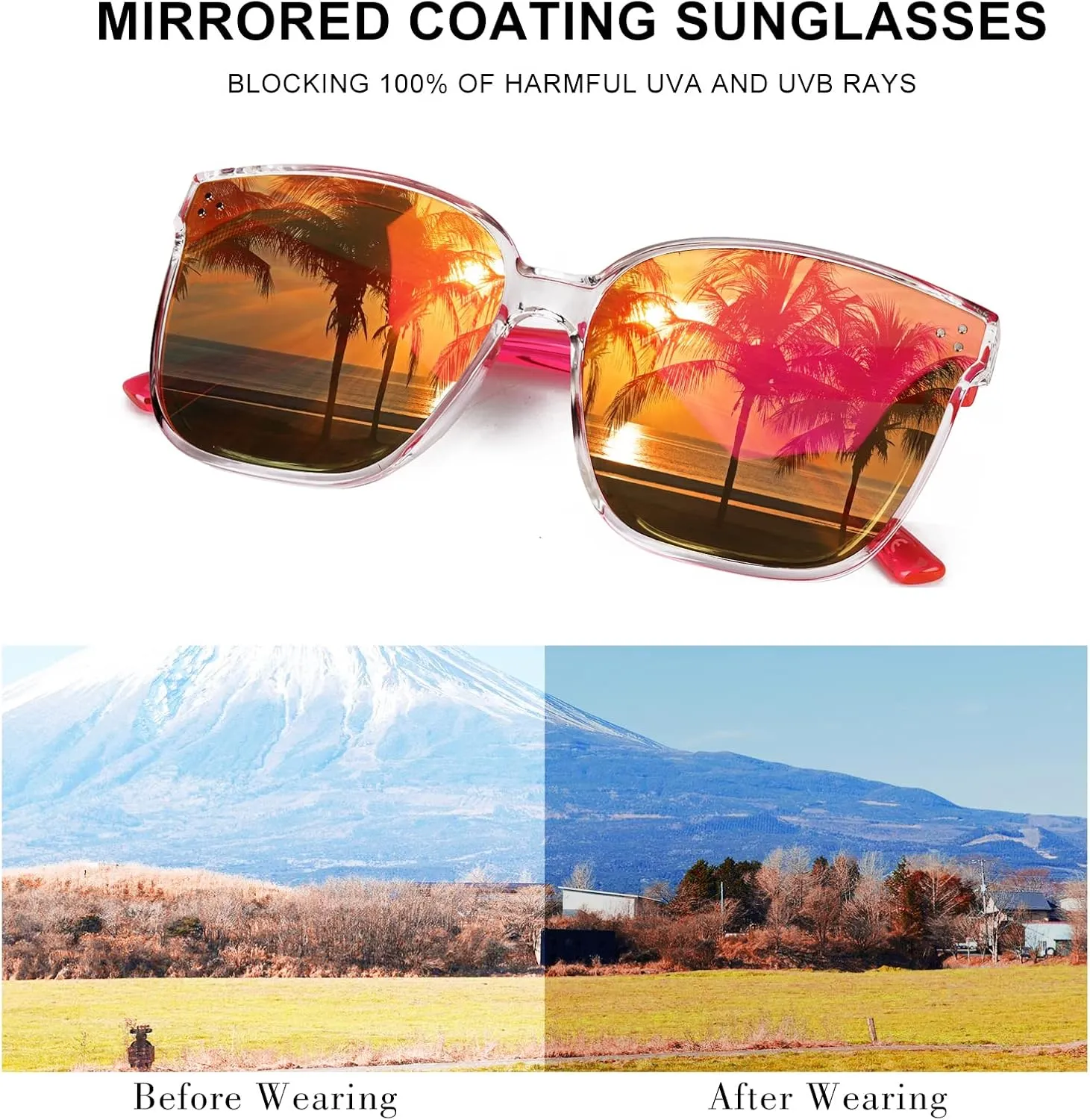 Sumato Sunglasses Womens, Oversized Pink Sunglasses for Women with Trendy Mirrored Lens UV400 Blocking
