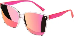 Sumato Sunglasses Womens, Oversized Pink Sunglasses for Women with Trendy Mirrored Lens UV400 Blocking