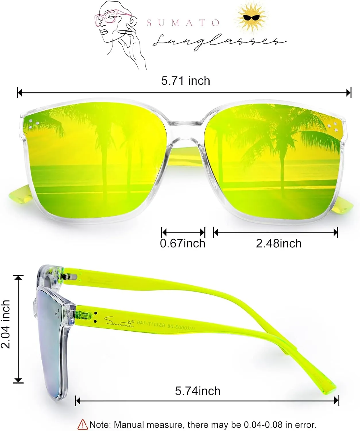 Sumato Sunglasses Womens, Oversized Pink Sunglasses for Women with Trendy Mirrored Lens UV400 Blocking