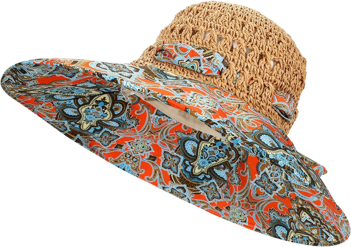 Summer Anti-UV Wide Brim Beach Hats Women Flower Floppy Foldable Roll up Cap