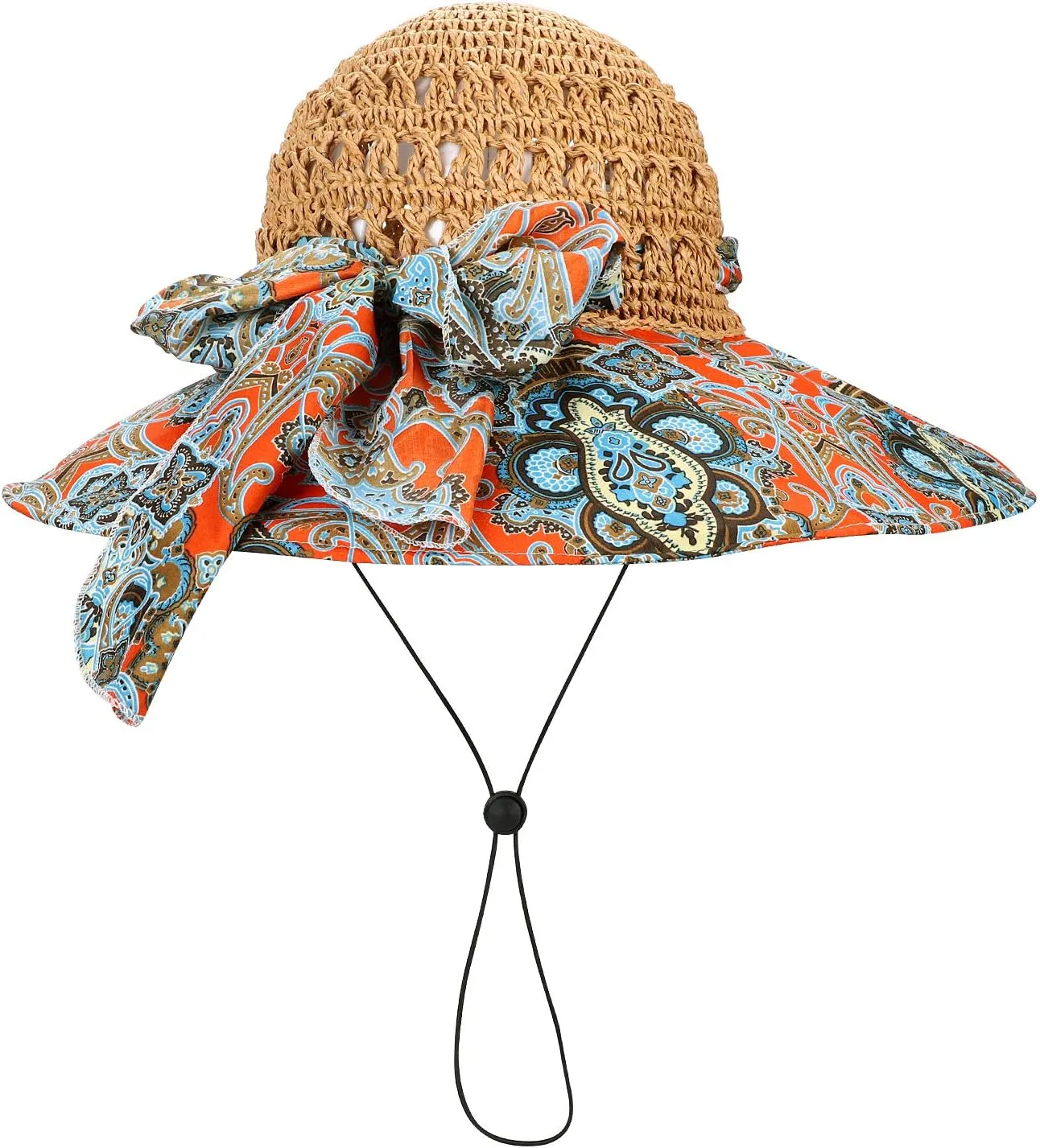 Summer Anti-UV Wide Brim Beach Hats Women Flower Floppy Foldable Roll up Cap