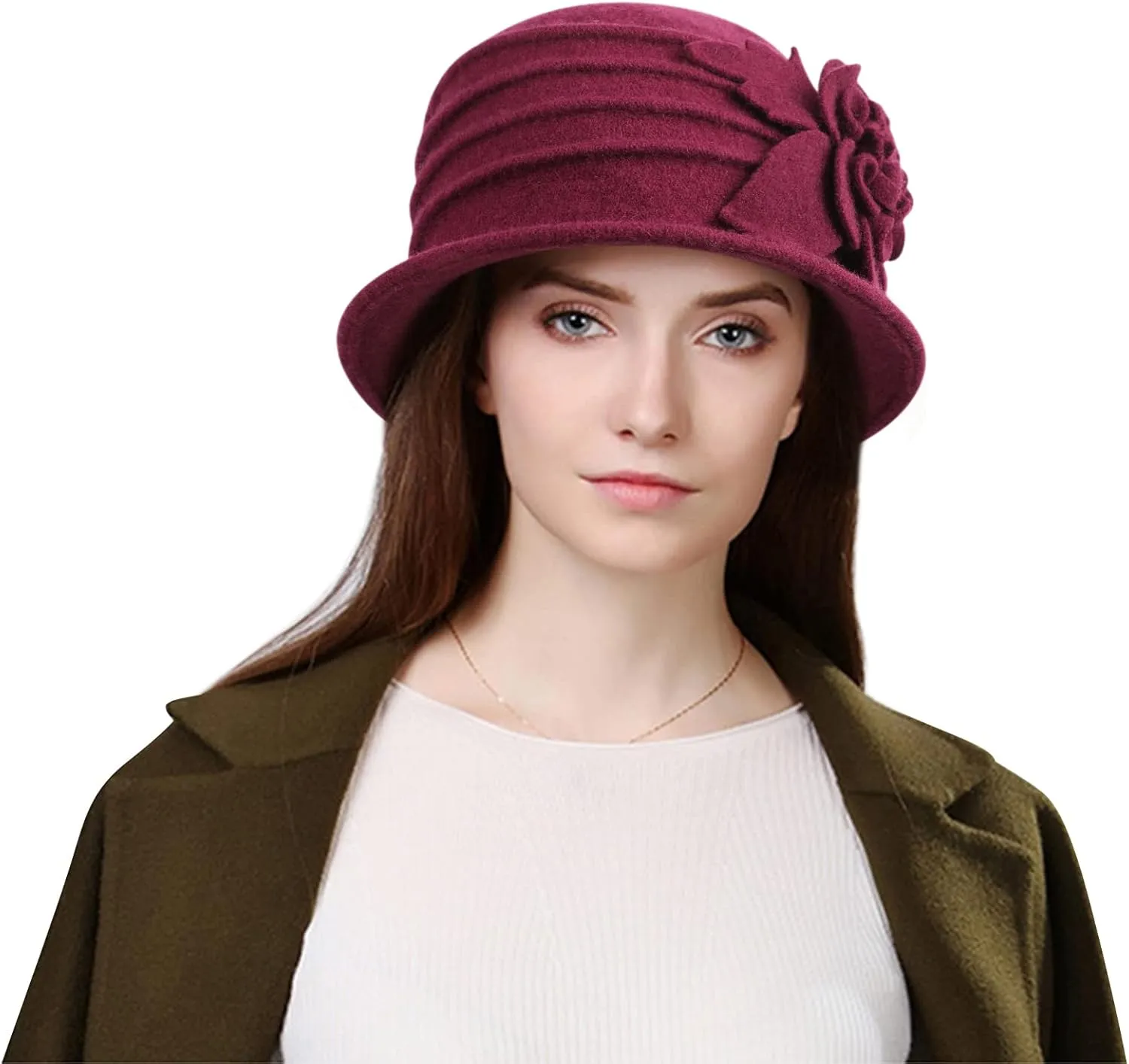 Sumolux Women Beret Hat French Vintage Floral Wool Dress Cloche Classic Winter Hat 1920s