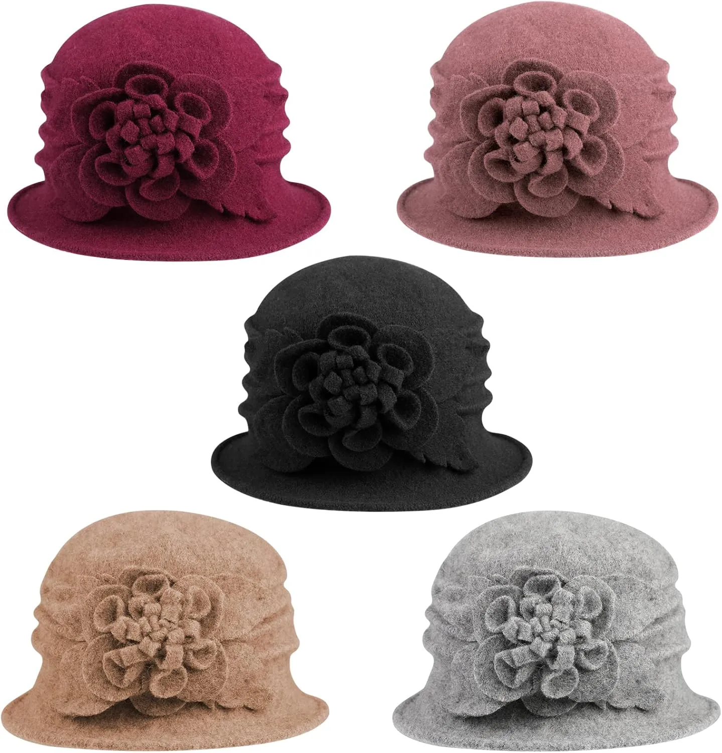 Sumolux Women Beret Hat French Vintage Floral Wool Dress Cloche Classic Winter Hat 1920s