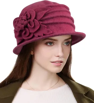 Sumolux Women Beret Hat French Vintage Floral Wool Dress Cloche Classic Winter Hat 1920s