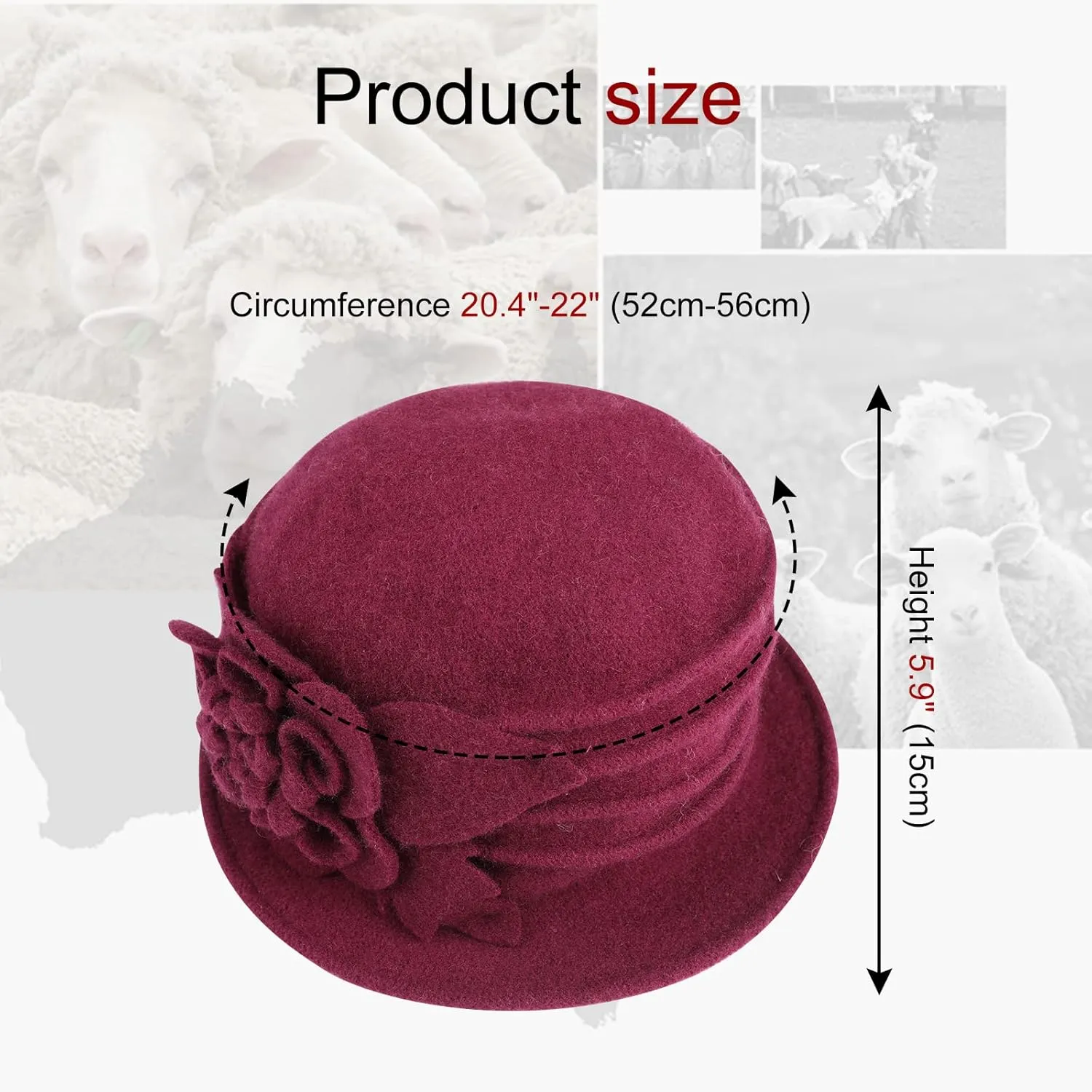 Sumolux Women Beret Hat French Vintage Floral Wool Dress Cloche Classic Winter Hat 1920s