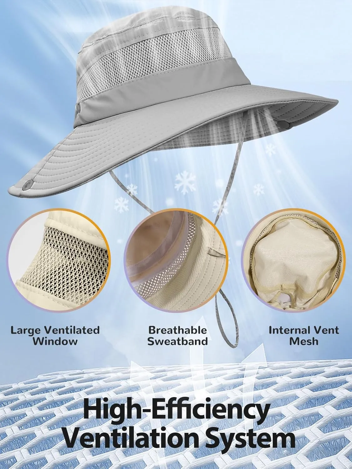 Sun Bucket Beach Hats for Women with Ponytail Hole,Sun Protection UV UPF50  Waterproof Fishing Safari Hiking Hat