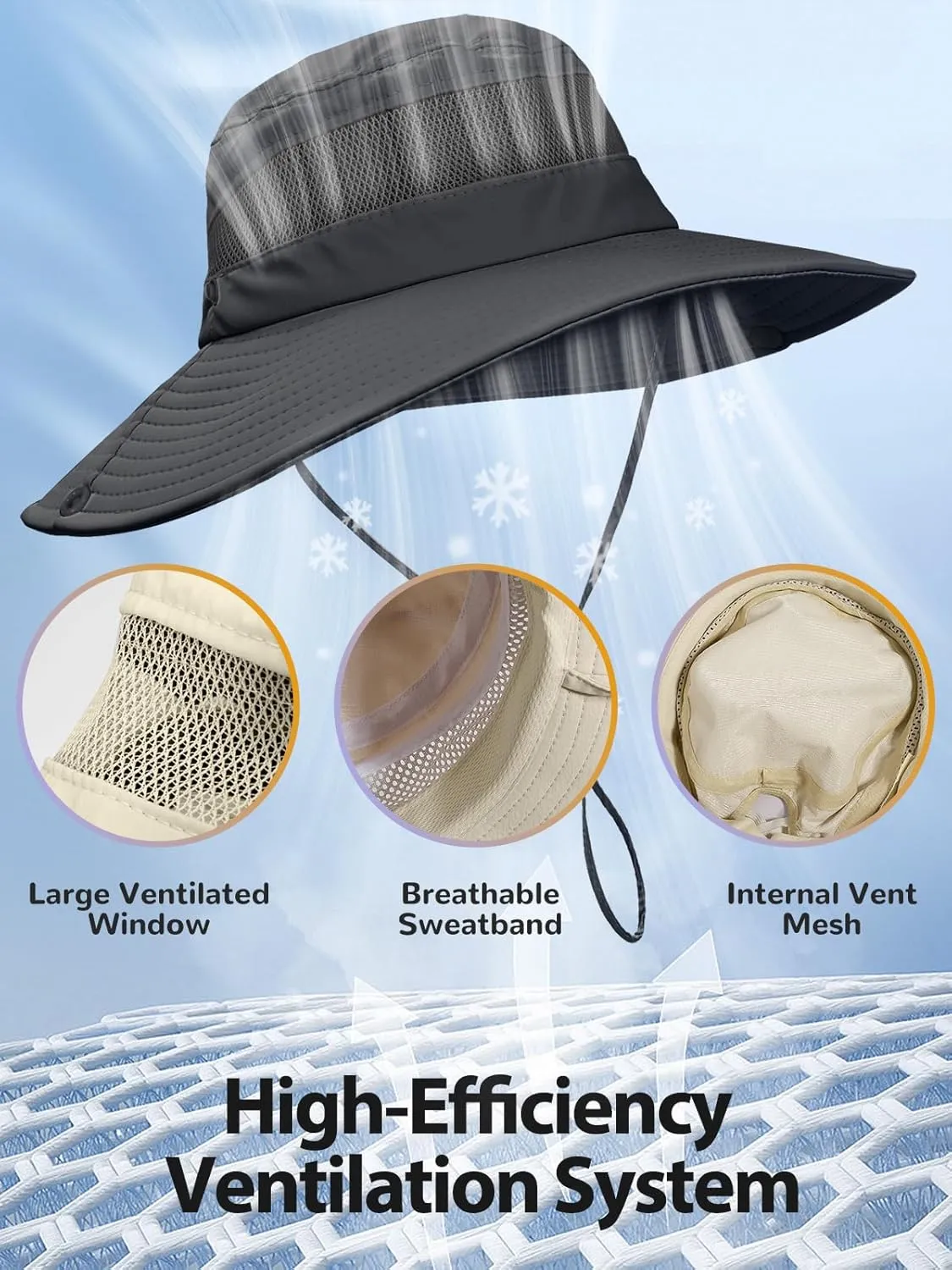 Sun Bucket Beach Hats for Women with Ponytail Hole,Sun Protection UV UPF50  Waterproof Fishing Safari Hiking Hat