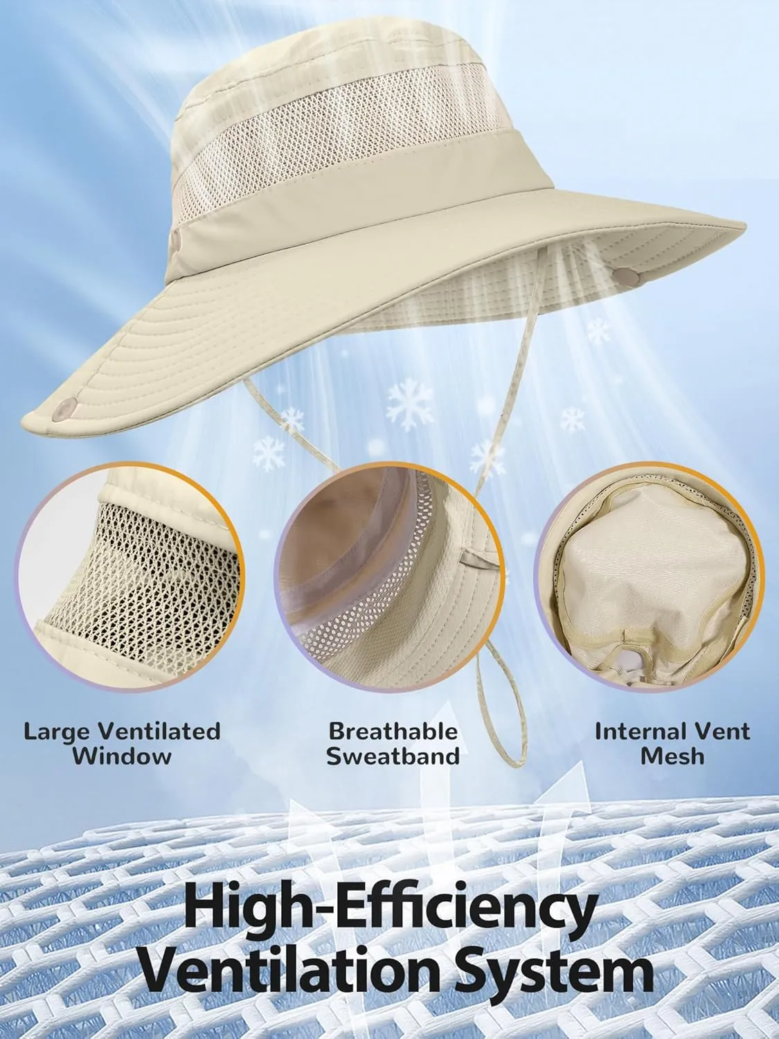Sun Bucket Beach Hats for Women with Ponytail Hole,Sun Protection UV UPF50  Waterproof Fishing Safari Hiking Hat