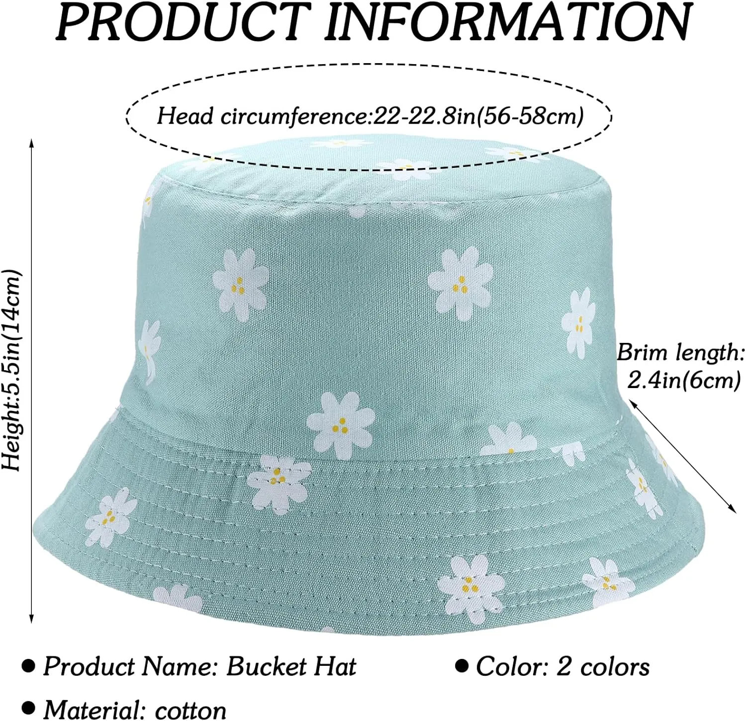 Sun Hat for Women Bucket Hat Cotton Reversible Summer Travel Beach Fishing Cap