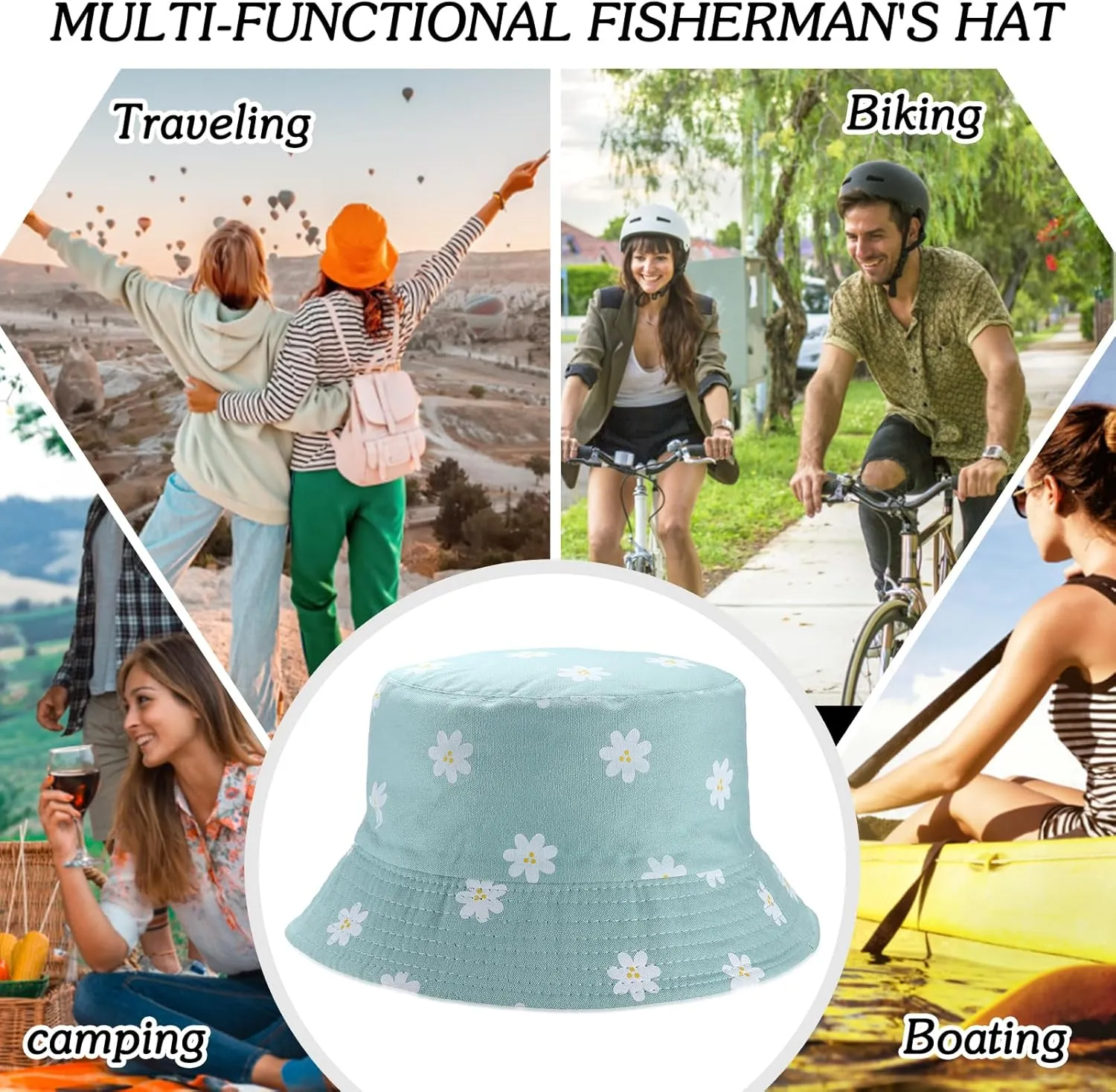 Sun Hat for Women Bucket Hat Cotton Reversible Summer Travel Beach Fishing Cap