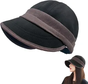 Sun Hat for Women, Ponytail Sun Hats for Women, Wool Casual Hats Wide Brim,Felt Hat Packable Adjustable Cap Unisex Black