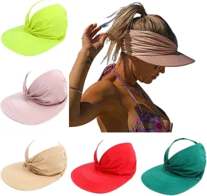 Sun Hat Women Beach Empty Roof Sun Hats Visor Cap UV Protection with Wide Brim for Sports Golf Hiking Ponytail Caps