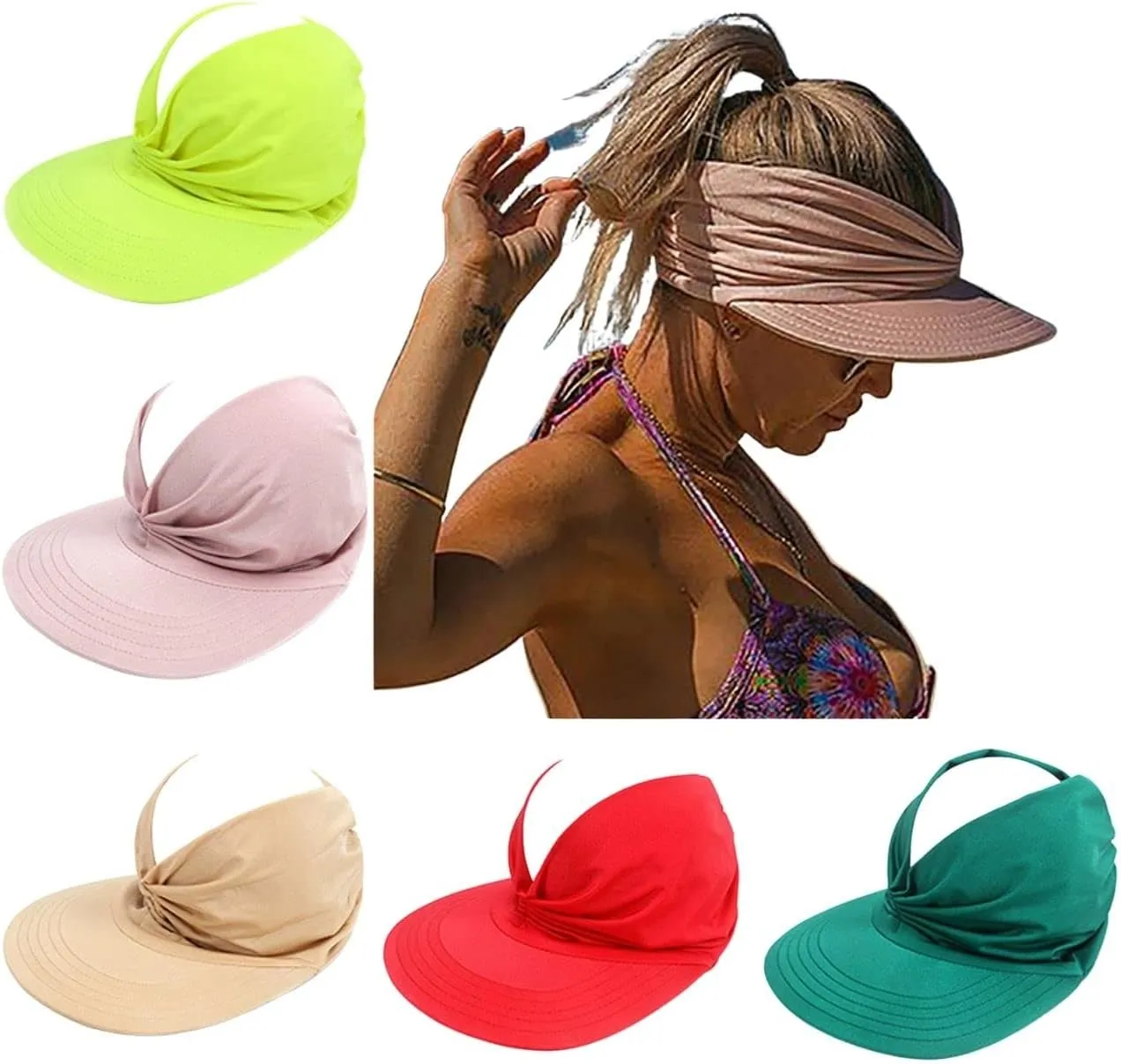 Sun Hat Women Beach Empty Roof Sun Hats Visor Cap UV Protection with Wide Brim for Sports Golf Hiking Ponytail Caps