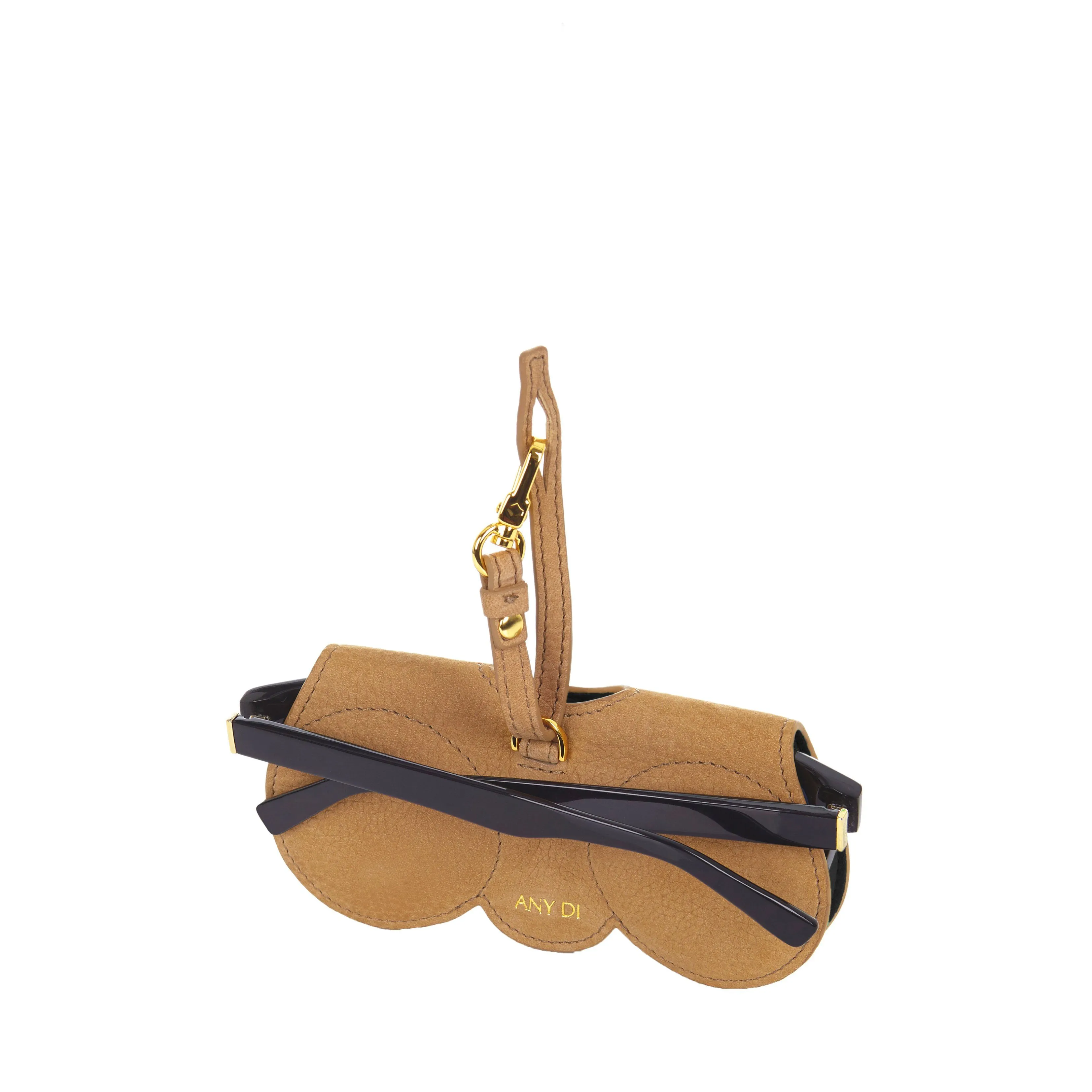 Sunglasses Case | Light Brown | Nubuck Leather Gold Plated