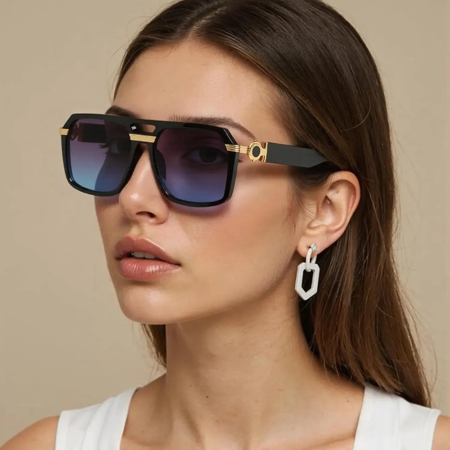 Sunglasses for Women Fashionable Frame Glasses with Golden Decorative