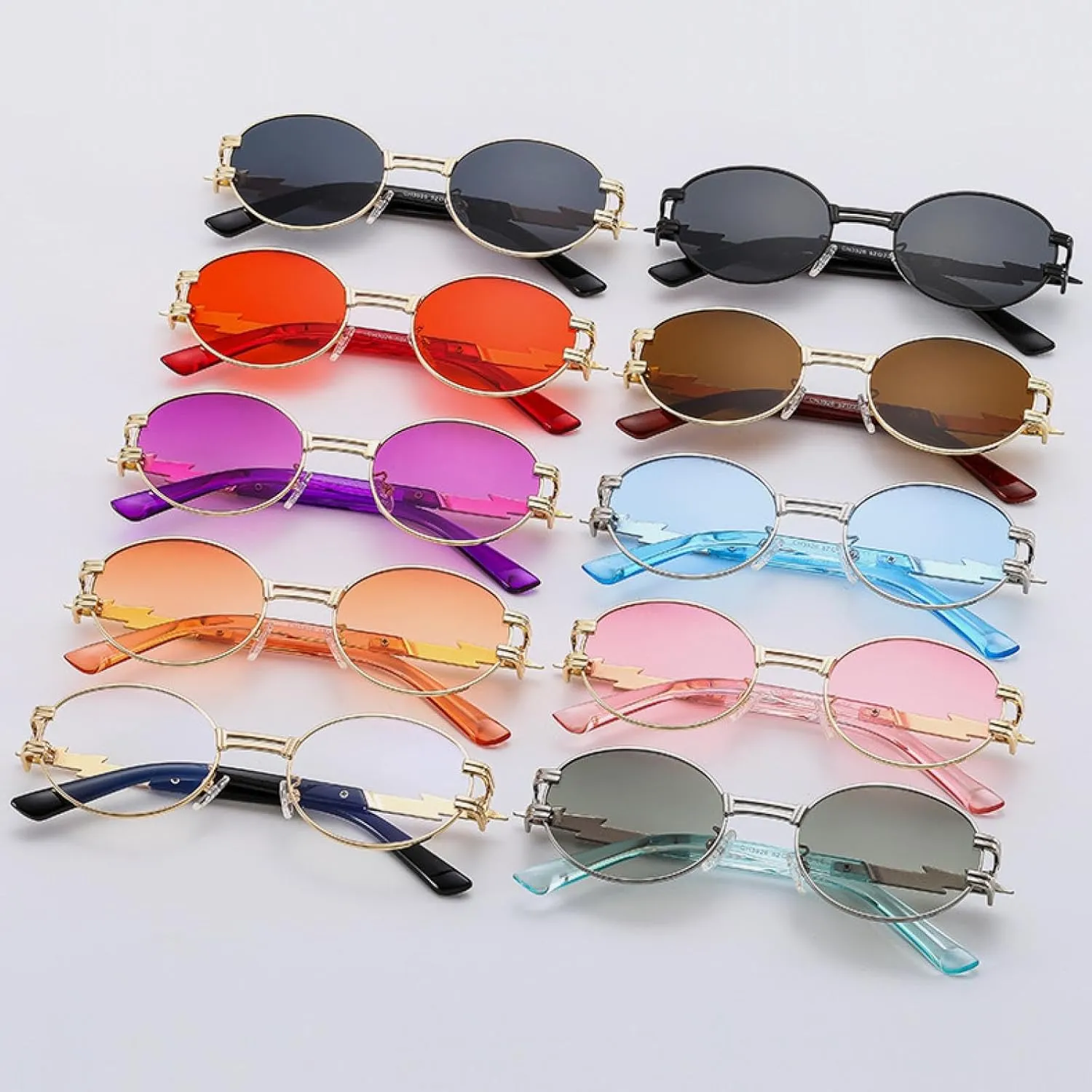 Sunglasses Women Men Hip Hop Lightning Decorative Retro Oval Trendy Outdoor Street Sun Glasses Uv400
