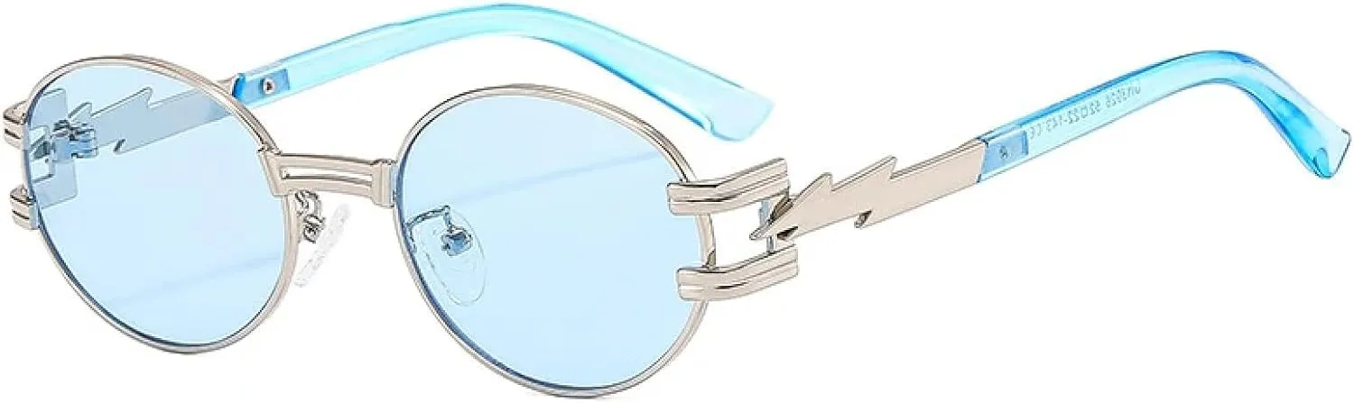Sunglasses Women Men Hip Hop Lightning Decorative Retro Oval Trendy Outdoor Street Sun Glasses Uv400