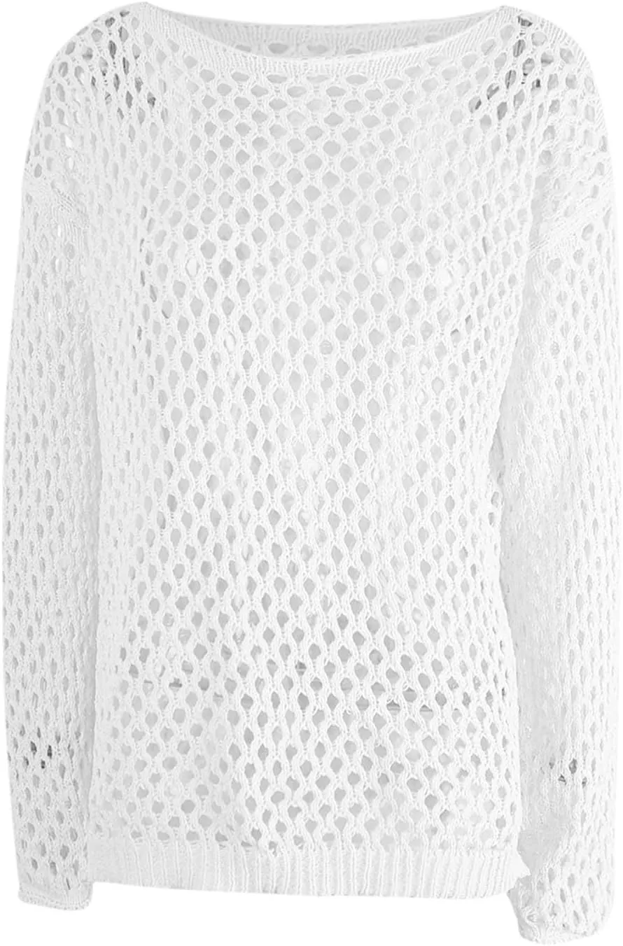 Swimsuit Coverup for Women Bathing Suit Cover ups Crochet Beach Dress Hollow Out Bikini Cover Up Long Sleeve Dresses