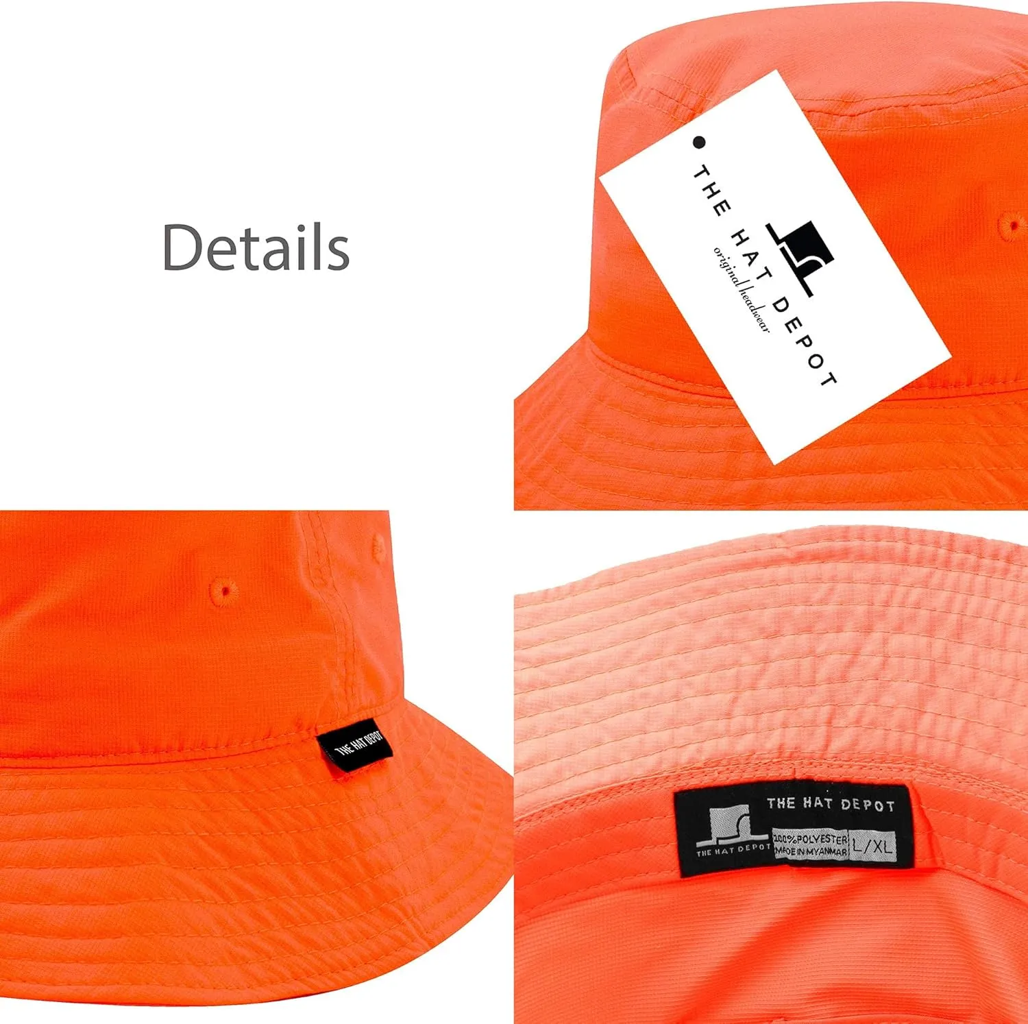 The Hat Depot Lightweight, Quick Dry Polyester Packable Nylon Bucket Sun Hat