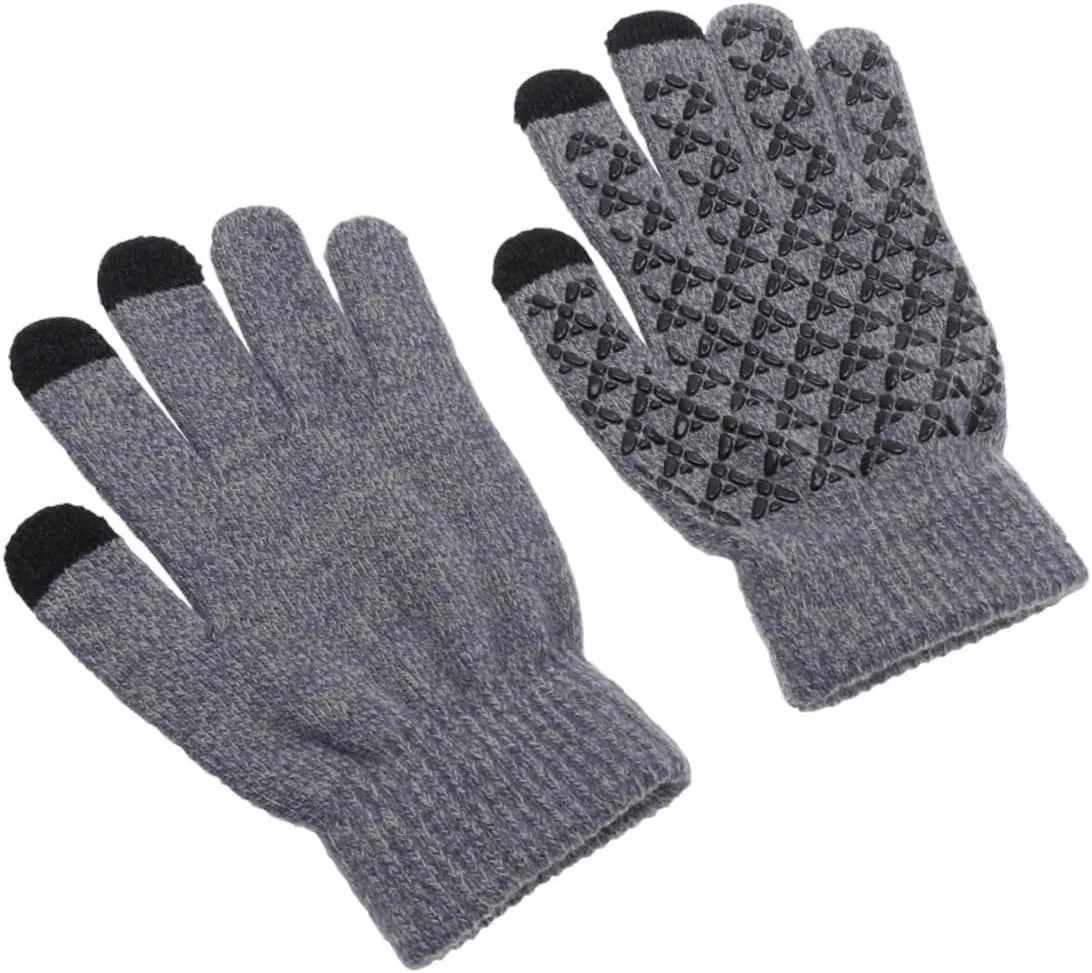 Thermal Winter Gloves for Men Touchscreen Knitted Gloves Windproof and Anti-slip for Outdoor 2 Pairs (grey)