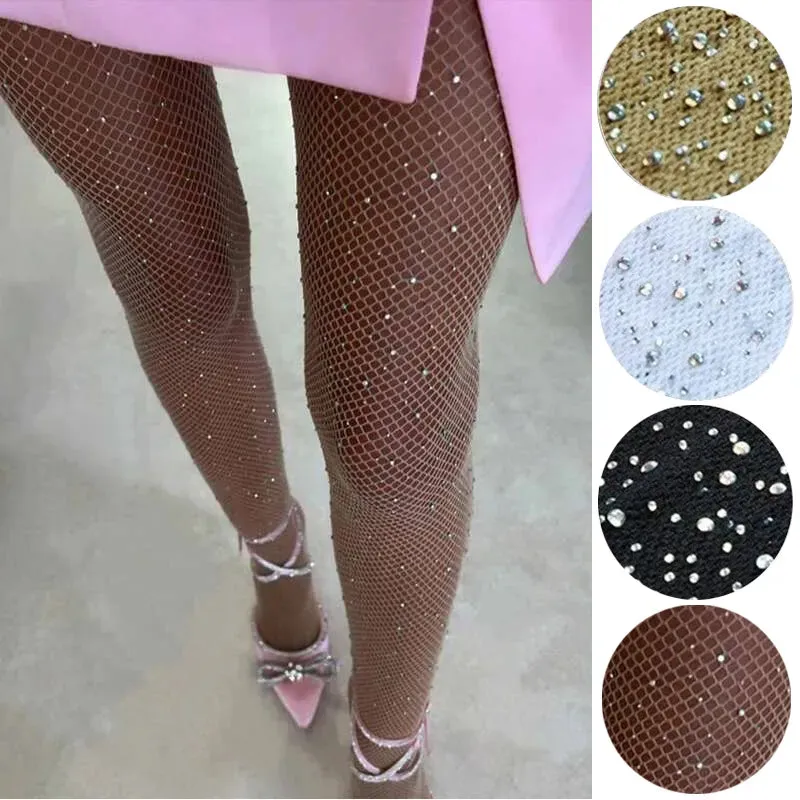 Trendy Fishnet Diamond Rhinestone Mesh Pantyhose