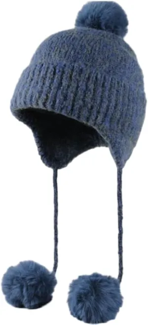 Trendy Knitted Hat Crochet Hat with Pompom Vintage Winter Warm Hat Earflap Hat Skull Cap Beanie Cap Outdoor for Women