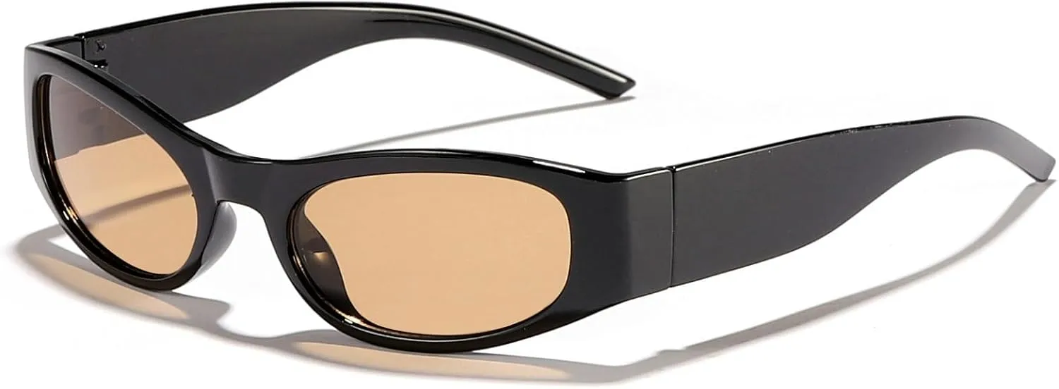 Trendy Women's Oval Sunglasses Fashion Luxury Small Brown Sexy Cat Eye Sunglasses Women Vintage Punk Shades Eyewear