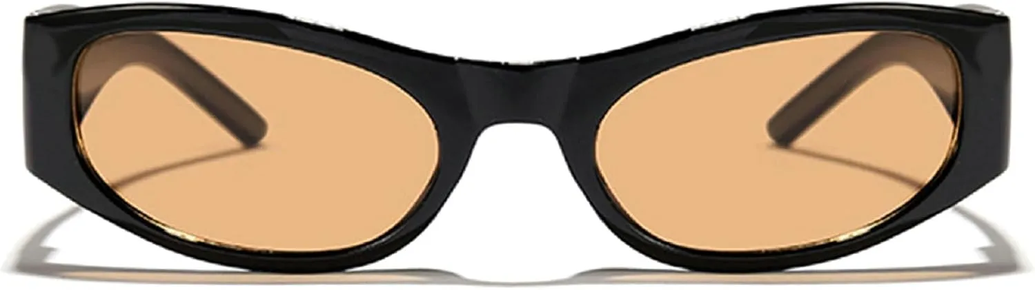 Trendy Women's Oval Sunglasses Fashion Luxury Small Brown Sexy Cat Eye Sunglasses Women Vintage Punk Shades Eyewear