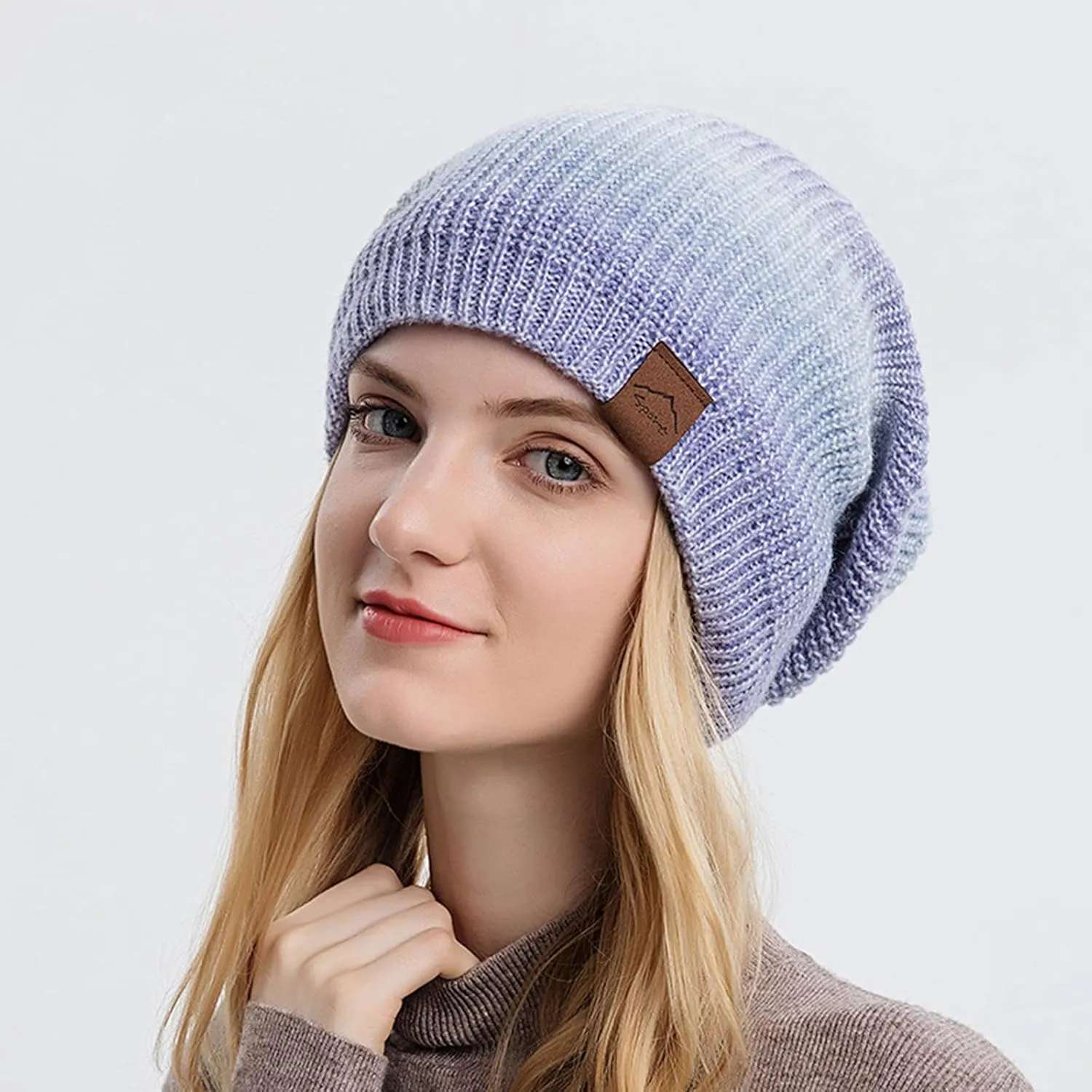 tuduoms Womens Tie Dye Hats Winter Wool Warm Rib Cable Knit Beanies Hat Teen Girls Trendy Cute Skull Ski Cap Pom Pom Beanie